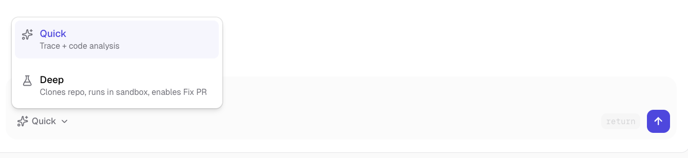 Depth picker showing Quick and Deep options in the heal composer