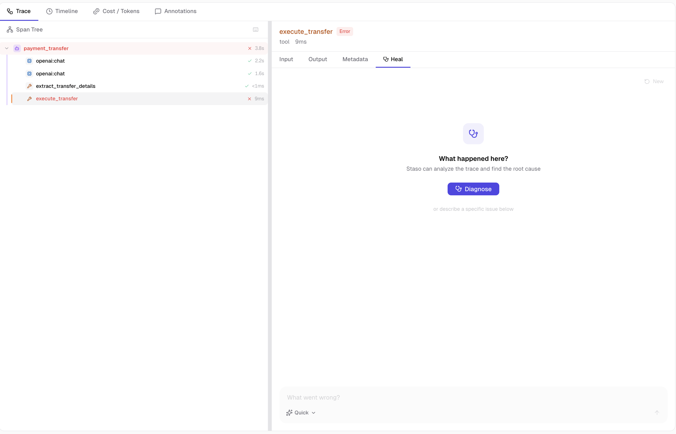 Heal tab with Diagnose button and text input